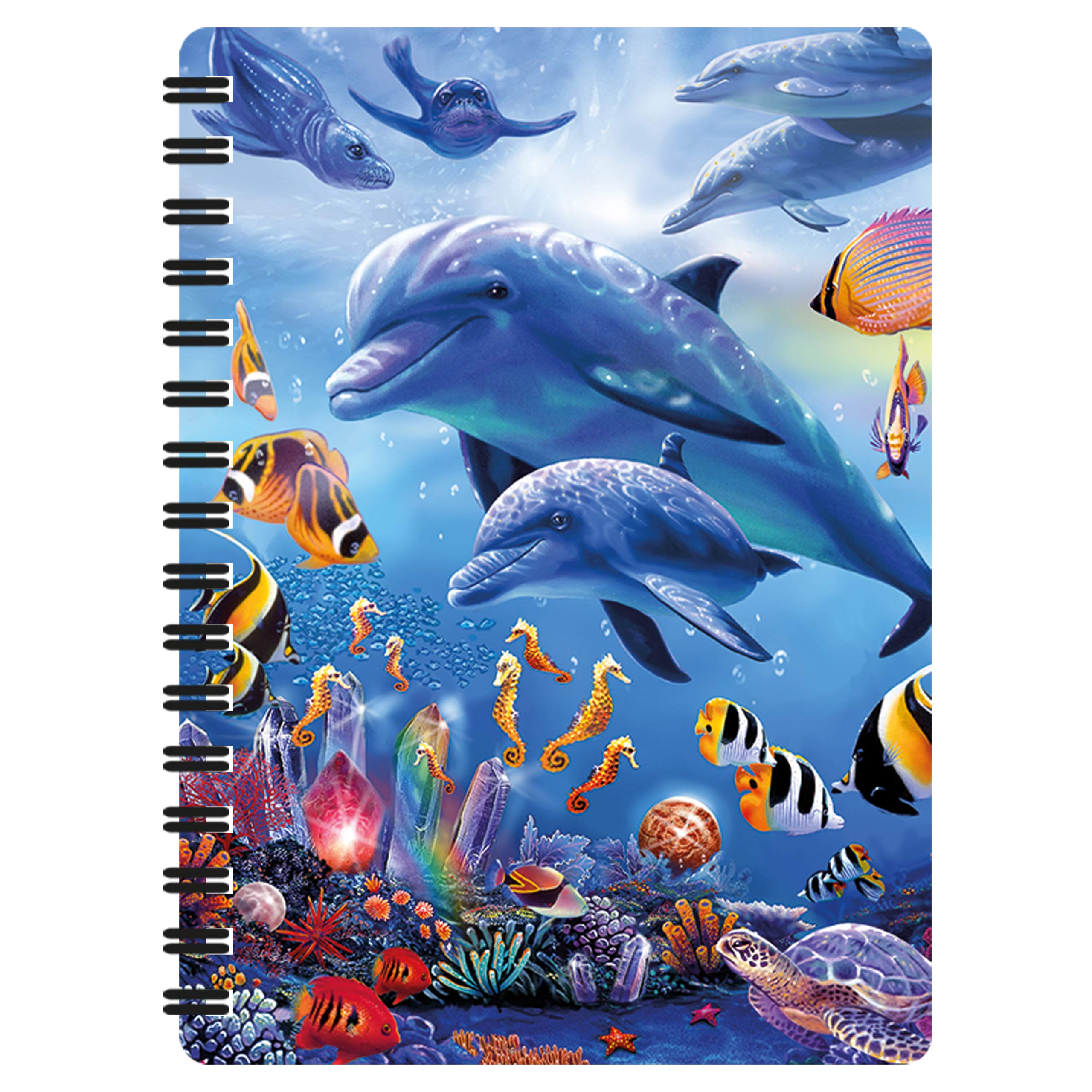 3D LiveLife Jotter - Seahorse Kingdom from Deluxebase. Spiral Bound A6 Notebook with 80 Plain Recycled Pages. Pocket Sized Animal Notepad, Journal or Drawing Book with Dolphin Cover