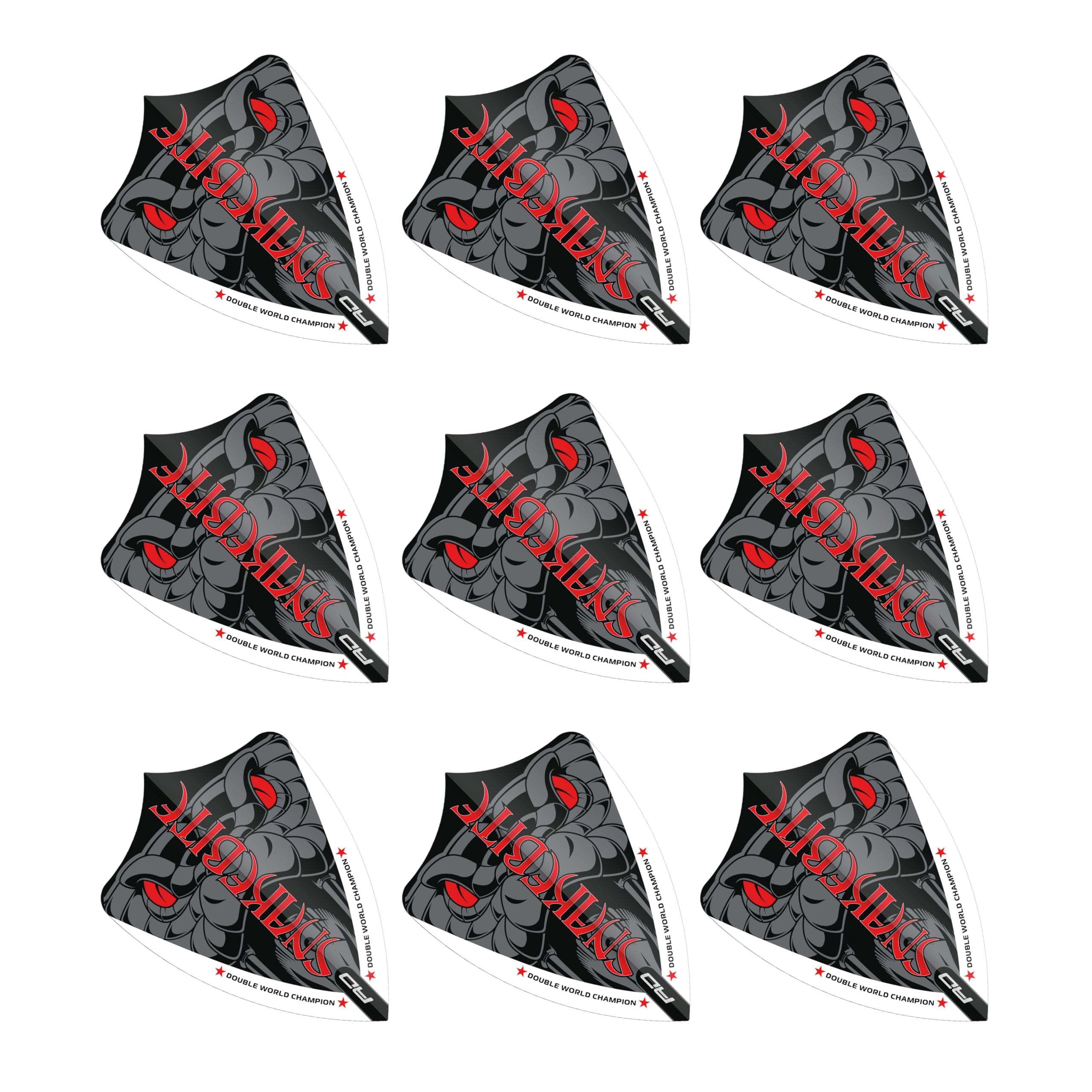 RED DRAGON Peter Wright Snakebite Hardcore Ionic Grey Snake Freestyle Dart Flights - 3 sets per pack (9 dart flights in total)