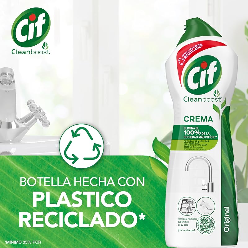 Crema Original Multisuperficies, Potente Limpiador con Fórmula de Micropartículas para el Baño y Cocina, 750 ml