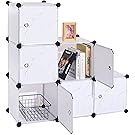 C&AHOME DIY Closet Organizer Media Storage Cabinet 6 Cube Toy Rack with Doors, marble color