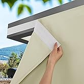 NICETOWN Rod-Free Outdoor Curtains for Patio Waterproof, Sticky Top & Back Tab Bottom with Free Rope for Wind Resistance, Weatherproof Drapes for Gazebo/Porch, W52 x L84 in, Light Beige, 2 Panels