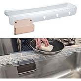 SiliSink XL Silicone Edge Guard for Kitchen Sink - Fits 3.75” - 4” Wide - The Original Silicone Sink Edge Protector with Sponge Caddy - Splash Guard, 20” Clear Diamond