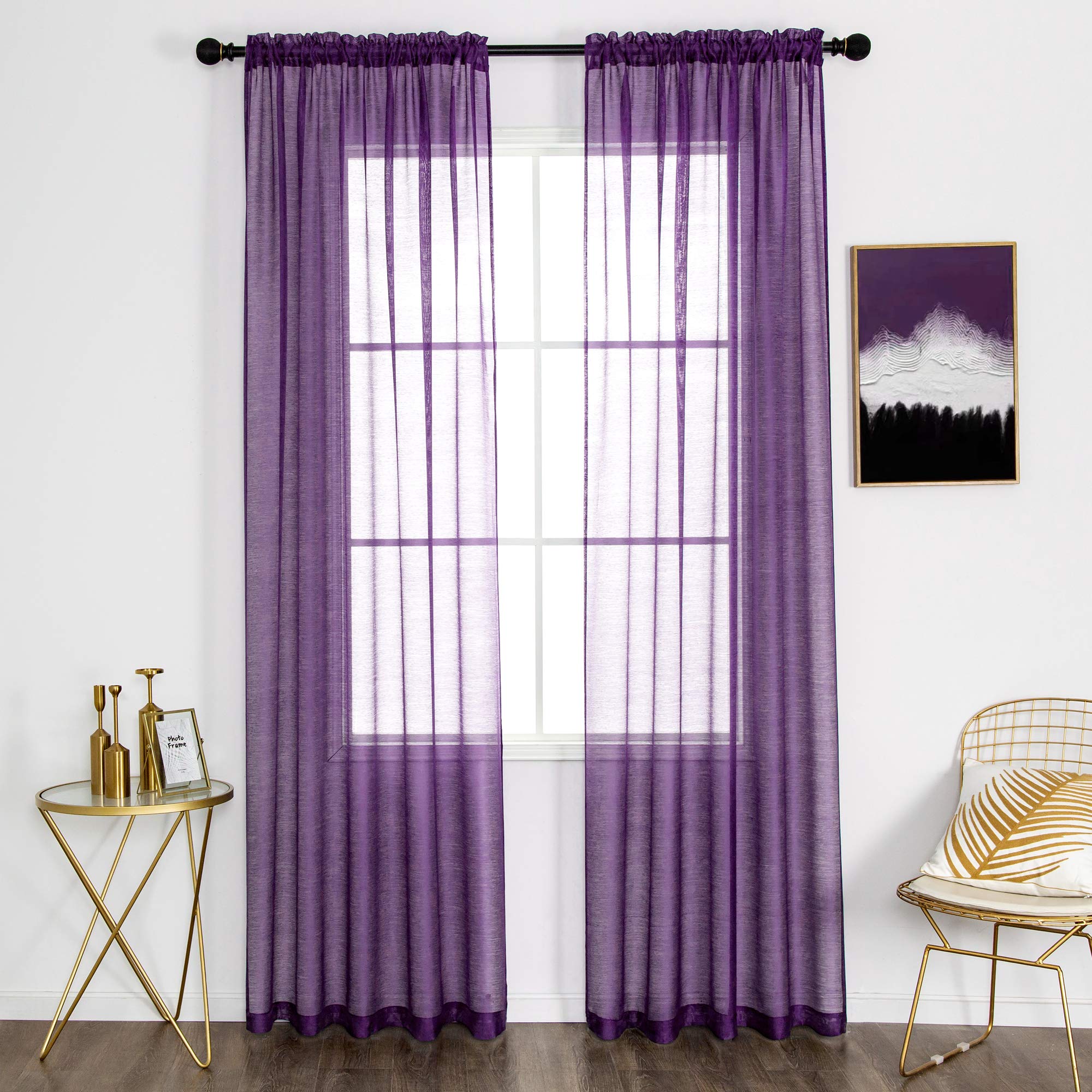 DUALIFE Purple Sheer Curtains 72 inches Long Voile Panels Drapes Rod Pocket Curtain Sheers for Living Room Transparent Bedroom Light Filtering Window Treatments 2 Panels 52x72 inch