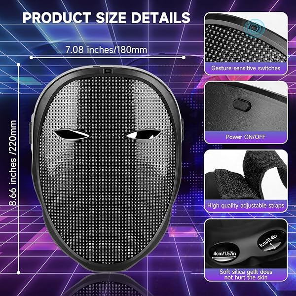 FUNLE LED MASK FACE TRANSFORMING, APP-CONTROLLED LIGHT UP MASK WITH GESTURE SENSING, DIY CUSTOM DISPLAY, RECHARGEABLE LED MASK FOR HALLOWEEN, PARTY & COSPLAY