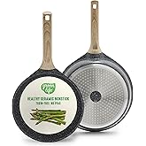 GreenLife Nonstick 2 Piece Frying Pan Set, 9.5" & 11" Skillets Ceramic PFAS-Free Nontoxic, Induction Suitable, Wood Print Handles, Stay-Cool Handles, Deep Cooking Skillets, Egg Pan, Granite Black