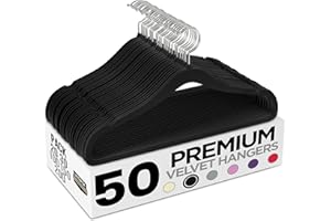 Utopia Home Velvet Hangers 50 Pack – Luxury Non-Slip Slim Suit & Coat Hangers, Strong Space-Saving Clothes Hangers with Pants Bar and 360° Swivel Hook – Black