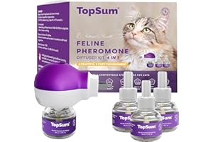 TopSum Cat Pheromones Calming Diffuser: 1 Diffuser & 3 Refills Top Value Kit Cat Calming Diffuser – Helps Reduce Scratching Peeing Meowing Hiding Urine Marking Aggression