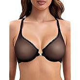 Deyllo Women's Front Closure Sexy See-Through Underwire Bra Sheer Unlined Racerback Bra for Everyday(Black,44C)