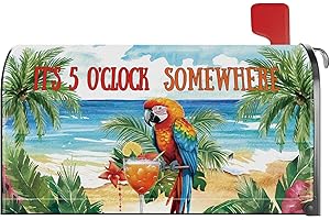 YINENA Summer Parrot Bird Mailbox Cover Magnetic Standard Size 21x18 Inch It's 5 O'Clock Somewhere Summer Seasonal Decorative Post Letter Box Wrap Decor Garden Yard Decoration