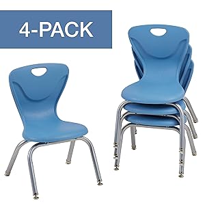 FDP 12" Contour School Stacking Student Chair, Ergonomic Molded Seat Shell with Chromed Steel Frame and Swivel Leg Glides; for in-Home Learning or Classroom - Powder Blue (4-Pack)