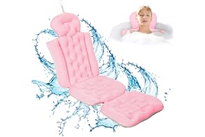 FIAYGRO Full Body Bath Pillow for Bathtub, Ultra-Thick Bath Cushion for Tub with Mesh Laundry Bag & Powerful Non-Slip Suction Cups, Luxury Tub Pillow for Bath Headrest Neck Shoulder Back Support (Pink)