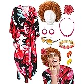 Velmitten Landlady Costume Including Caftan Dress Curly Wig Necklace Earring Sunglasses Rings Hair Clip for Halloween Cosplay
