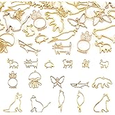 Pandahall 32Pcs Animal Theme Open Back Bezel Alloy Pendants 16 Style Golden Butterfly Owl Cat Dog Bird Elephant Blank Frame Hollow Charms for DIY Pressed Flower Jewelry Making Supplies