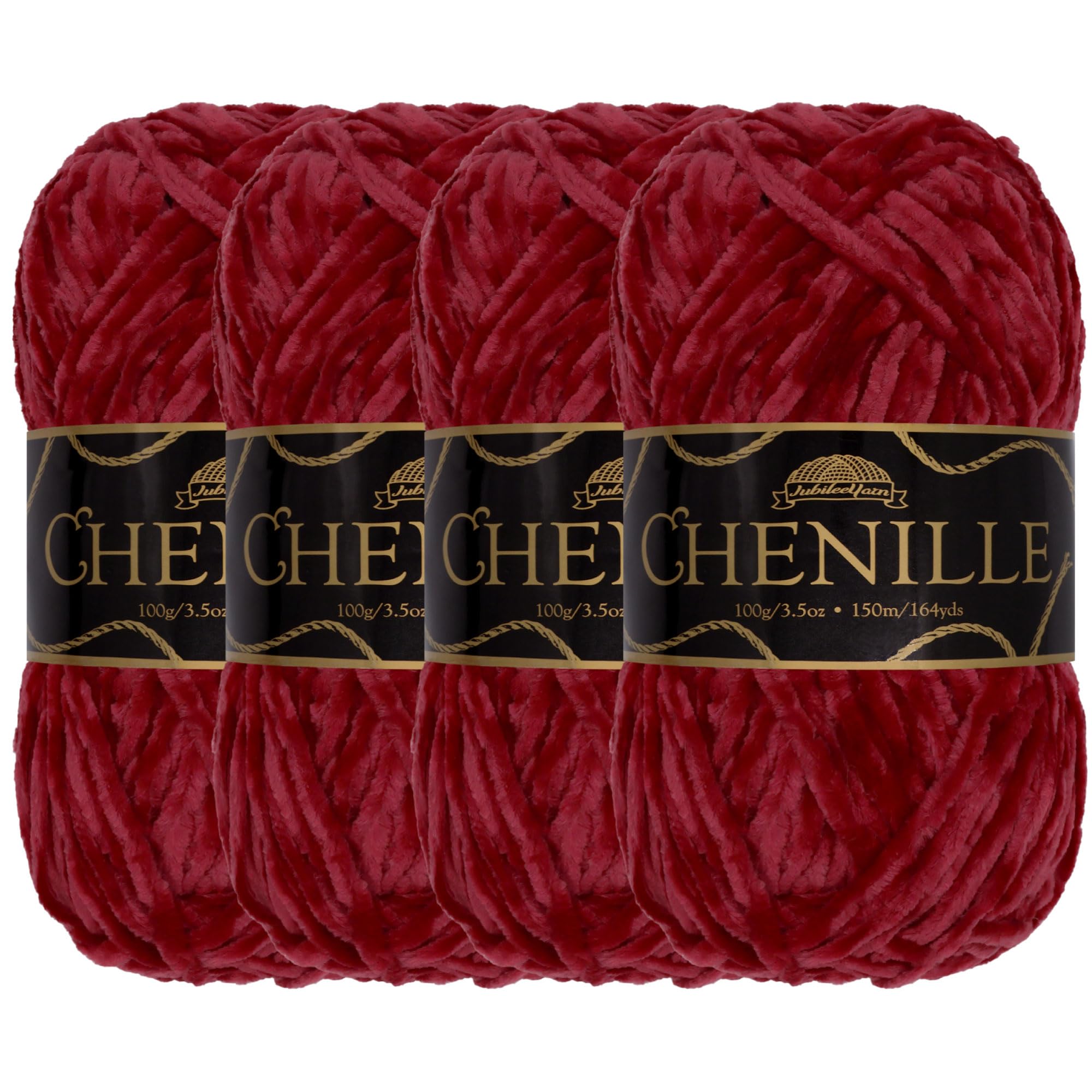 JubileeYarn Chenille Yarn - Worsted Weight - 100g/skein (4 Skeins, 122 Garnet)