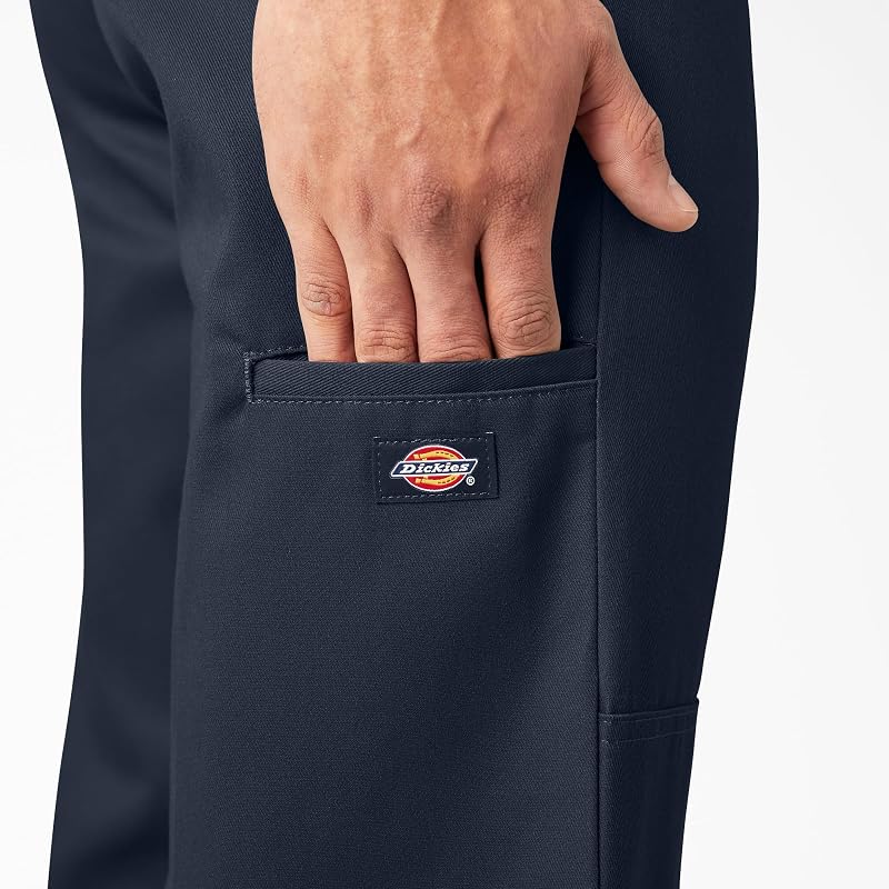 Mens Flex Double Knee Work Loose Straight Fit Pants, Dark Navy, 32W x 30L US