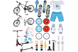 CHARNIOL 35 Pcs Mini Finger Toy Set, Finger Scooter, Finger Skateboards, Finger Shoes, Mini Finger Bikes, Finger Tops, Finger Pants, Finger Knee Pads, Tiny Swing Board, Mini Bike Wheels Toys for Party Favors