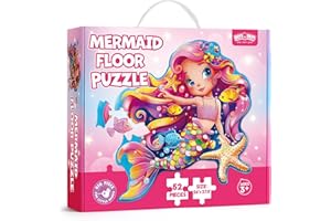 BenBen Floor Puzzles for Kids, 52 Piece Jumbo Mermaid Puzzle for Kids Ages 4-6, Large Jigsaw Puzzle for Toddlers 3-5, Mermaid Toys Birthday Gift for Girls Boys