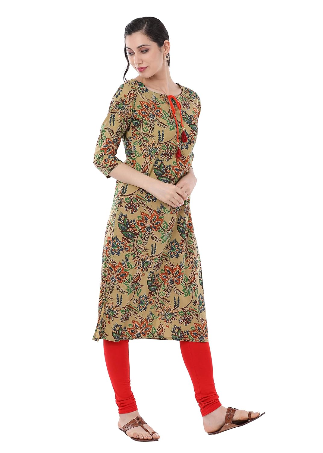 gulmohar jaipur women's straight cotton kurti (maroon)