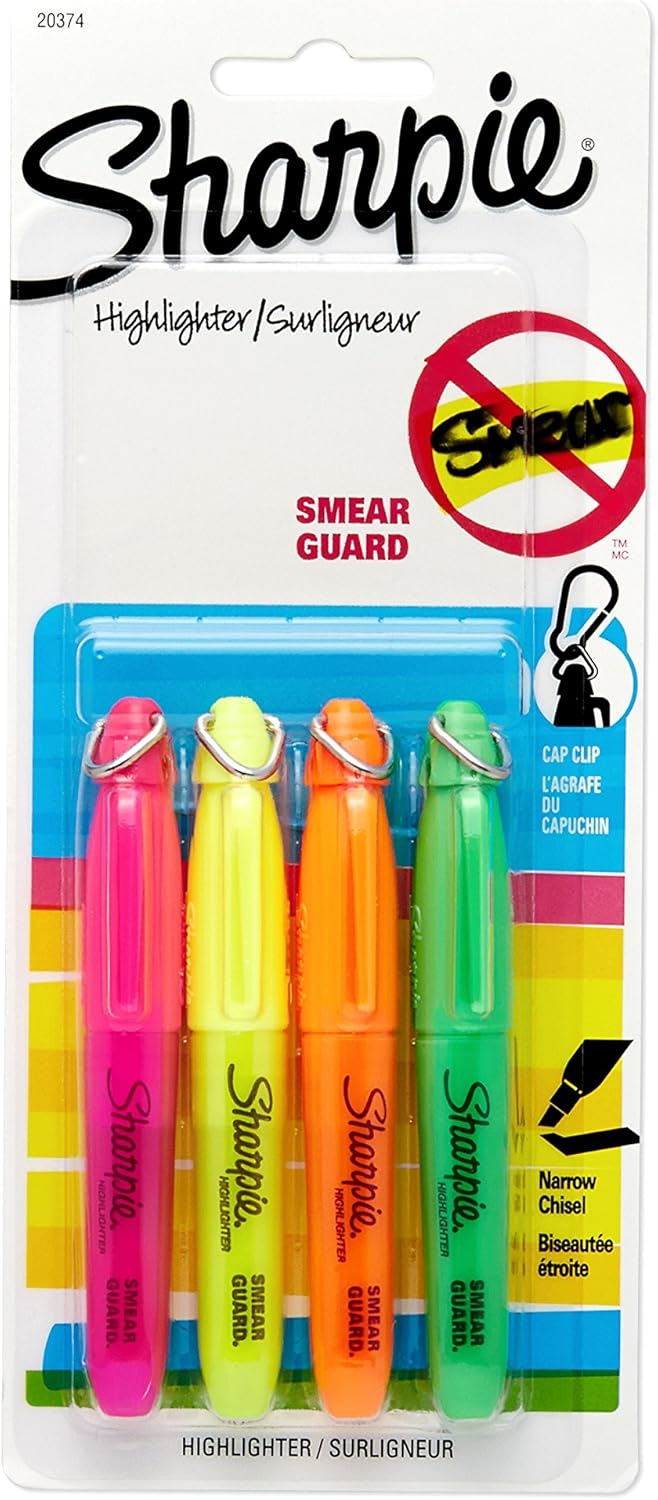 Sharpie Accent Mini Highlighters, 4 Colored Highlighters(20374) Amazon