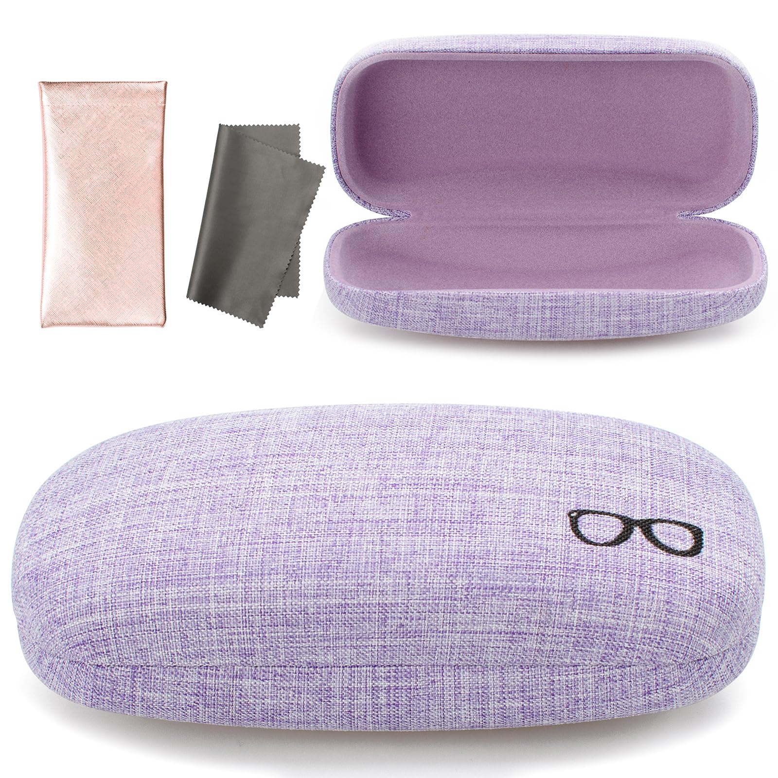 Photo 1 of Vemiss Hard Shell Eyeglasses Cases, Linen Fabrics Protector Sunglasses Case, Large Glasses Case (Large Purple+Pouch)