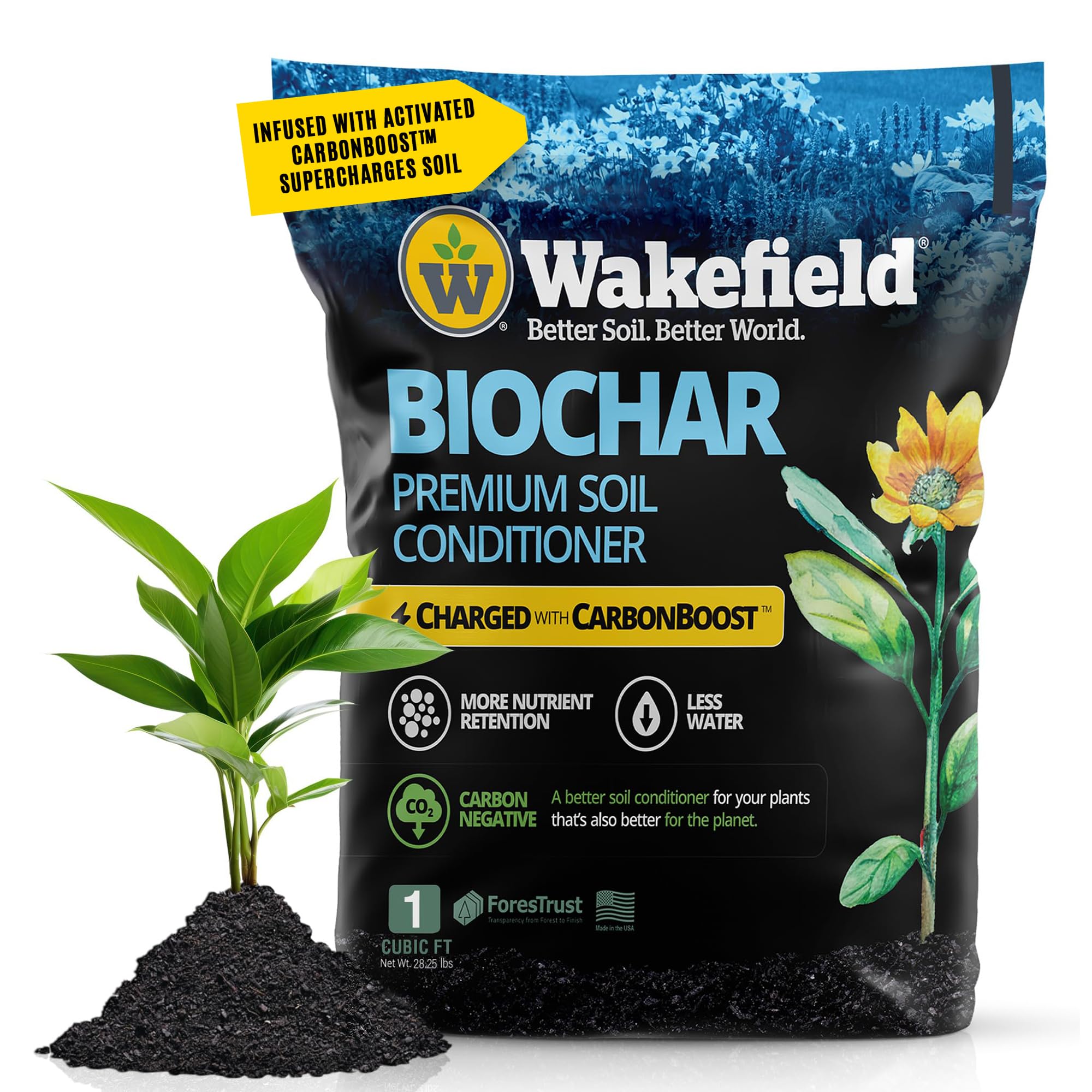 Wakefield Premium Indoor Potting Soil - Professional Biochar & Probiotics with CarbonBoost Technology - Ultimate Organic Potting Mix for Indoor & Outdoor Plants, Succulents & House Plants -1Cuft Image