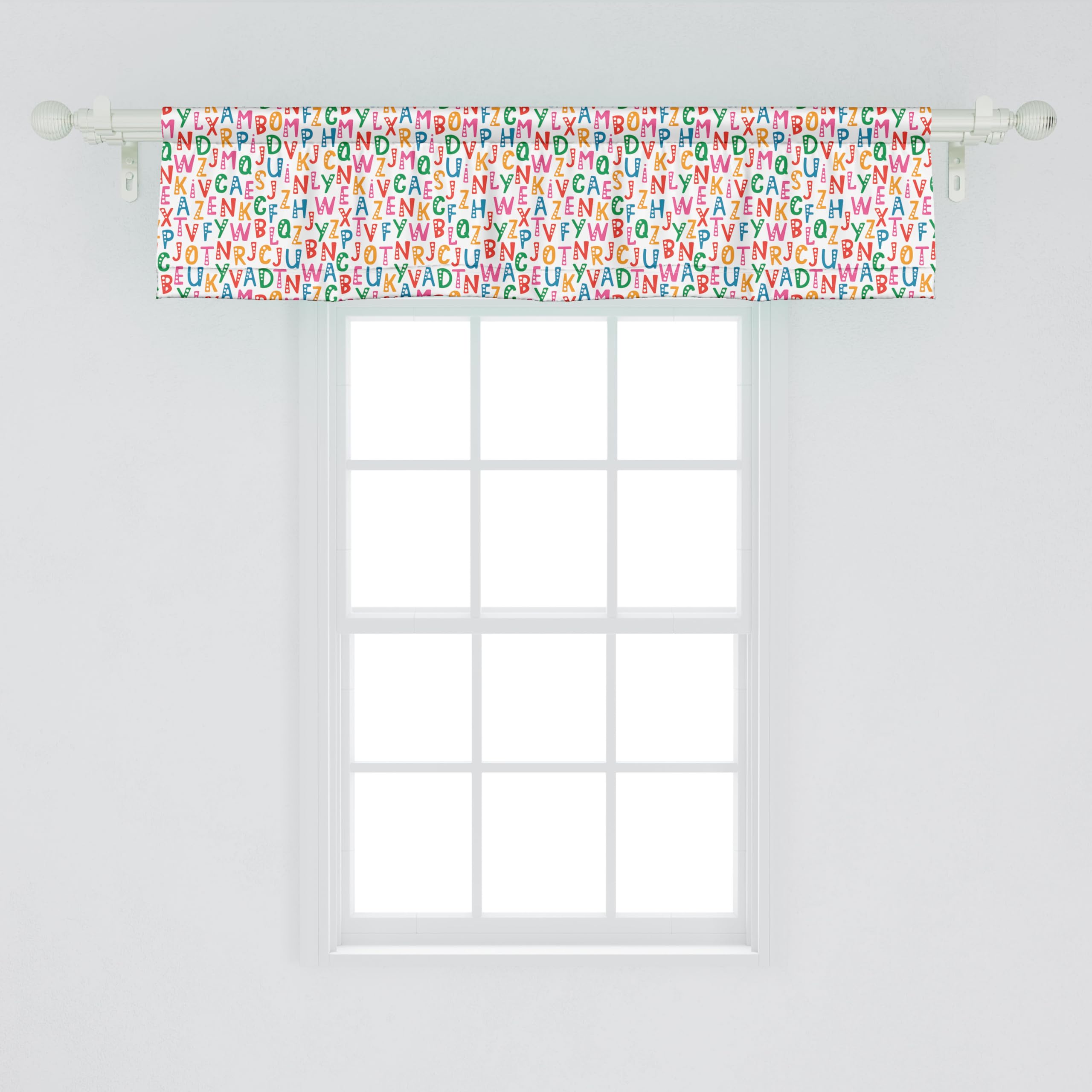 Ambesonne Alphabet Window Valance, Energetic Bubbly