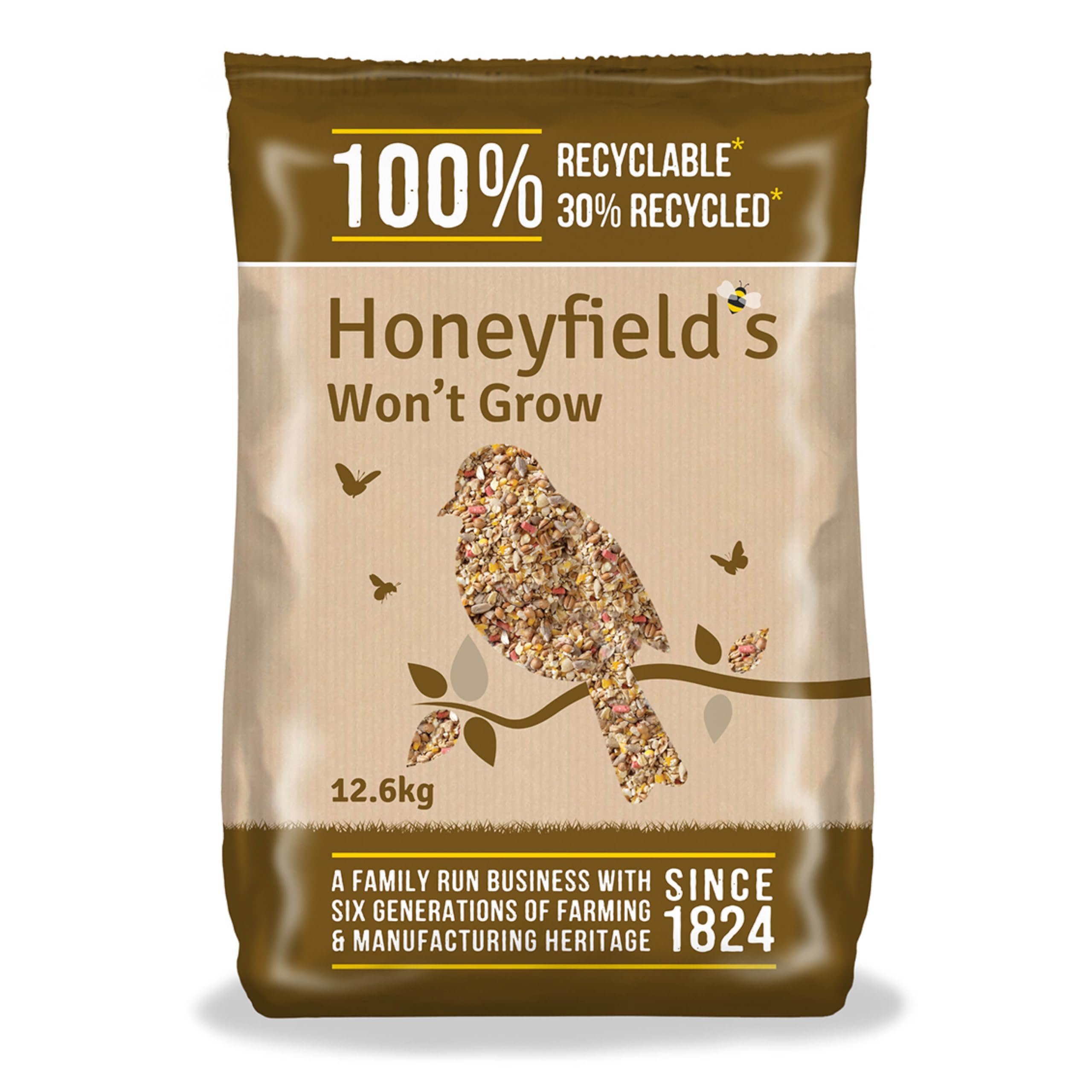 Wild Bird Food for Small Birds - Robin Food Mix, Kibbled Sunflower Hearts and Mealworms, High in Energy and Protein, Great for Hanging Feeders, Bird Tables, and Ground Feeding (12.6kg) - Honeyfield’s