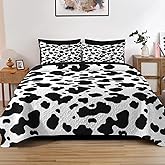Pamnest Quilt Set King Size, Cute Animal Cow Print 3 Pcs Soft Bed Cover Bedding Set for Kids and Adults, Black and White Spots Lightweight Bedspread Coverlet with Pillow Sham for All Season
