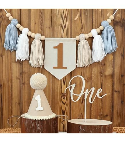 Burlap Print ONE Boxes – Set Of 3 Cardboard Number Blocks For 1st Birthday Decor – Boho Neutral Party Decorations