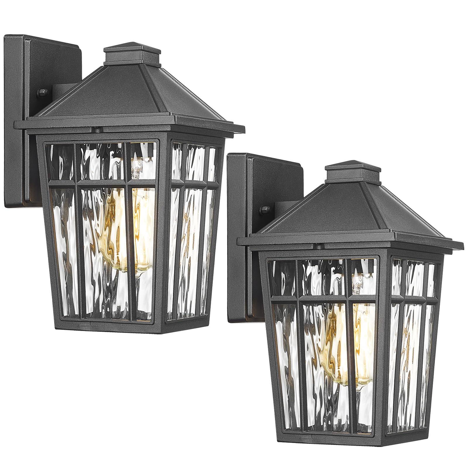 Photo 1 of Darkaway Outdoor Wall Lights for House, 2pcs Exterior Lighting Fixtures Wall Mount Porch Lights Waterproof Outdoor Sconce Lights with Water Ripple Glass for Patio Hallway Garage