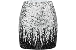 Shestellar Sequin Skirt Women's Party Stretchy Sparkle Glitter Mini Skirt for Club Night Out