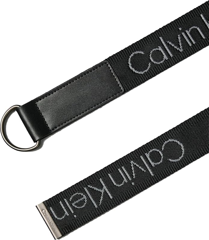 Uomo Cintura Double D-Ring Webbing Belt 38Mm con Logo, Nero (Black/Matte Gunmetal), 105 cm