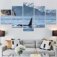 SIGNWIN 5 Panel Canvas Wall Art Modern Art Dolphin Expressive Marine Life Multicolor Nautical Photography Whale for Home Decorations Ready to Hang - 60