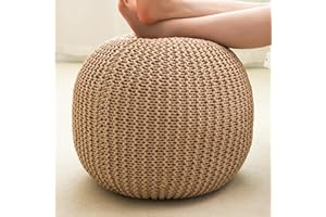 Yueyocici Pouf Ottoman Stuffed Round Modern Foam Filled Foot Rest Poufs for Living Room Chair Decorative 20 X 14 Inches Boho Relax Stool for Wedding Christmas Party, (Khaki, 20inch)