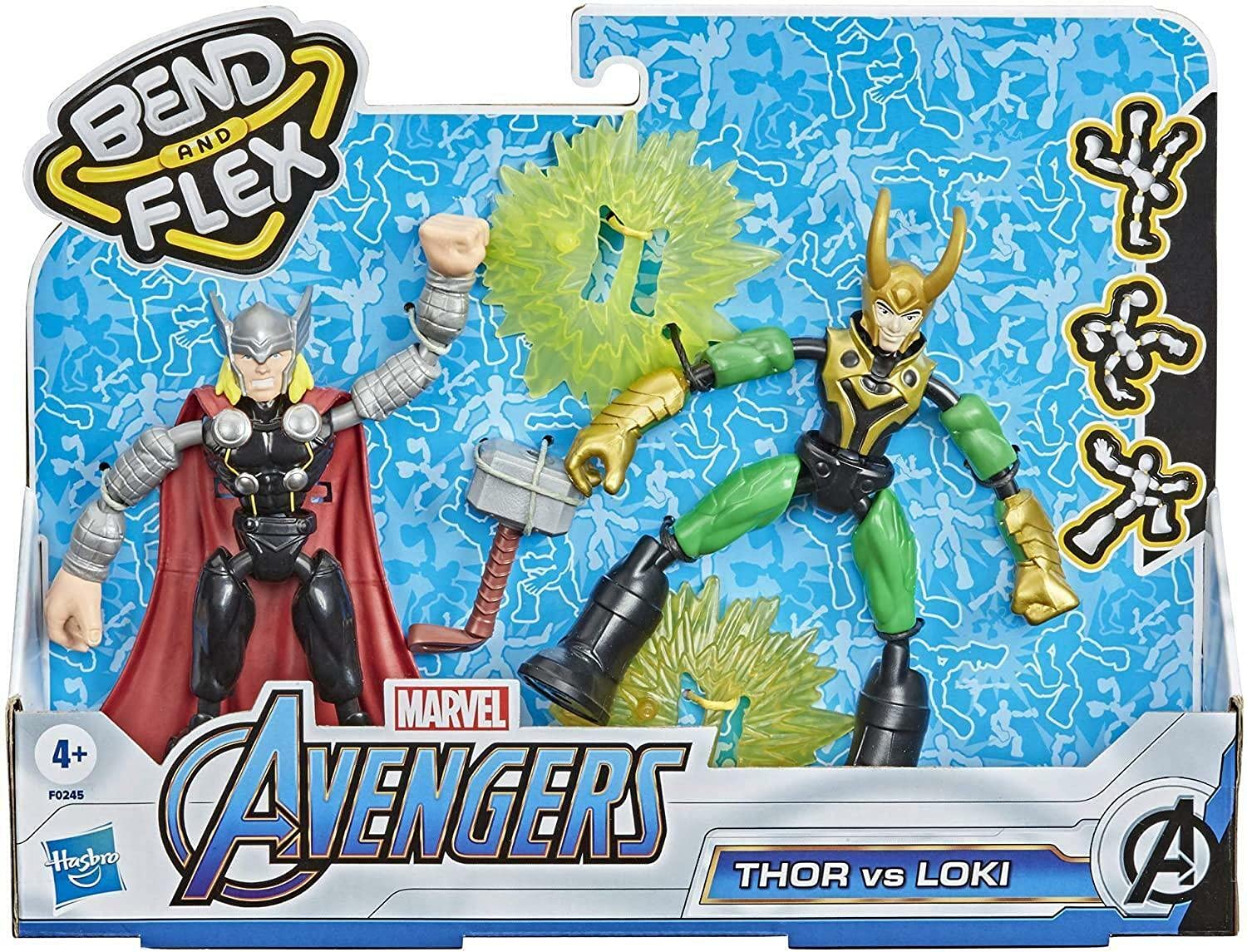 Marvel Avengers Bend and Flex Thor Vs. Loki Action Figure Toys, 6-Inch Flexible Figures, Includes 2 Accessories, Ages 4 And Up Multicolor, F0245