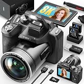 8K 64MP Digital Camera for Photography, Professional Camera(Black) | Autofocus &amp; Anti-Shake,16X Zoom,WiFi,180&deg; Flip Screen,32GB TF Card &amp; 2 Batteries for YouTube Vlogging &amp; Live Streaming