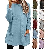 Fleece Sweatshirts For Women Trendy Winter Warm Sherpa Lined Crewneck Long Sleeve Pullover Tunic Tops With Pockets