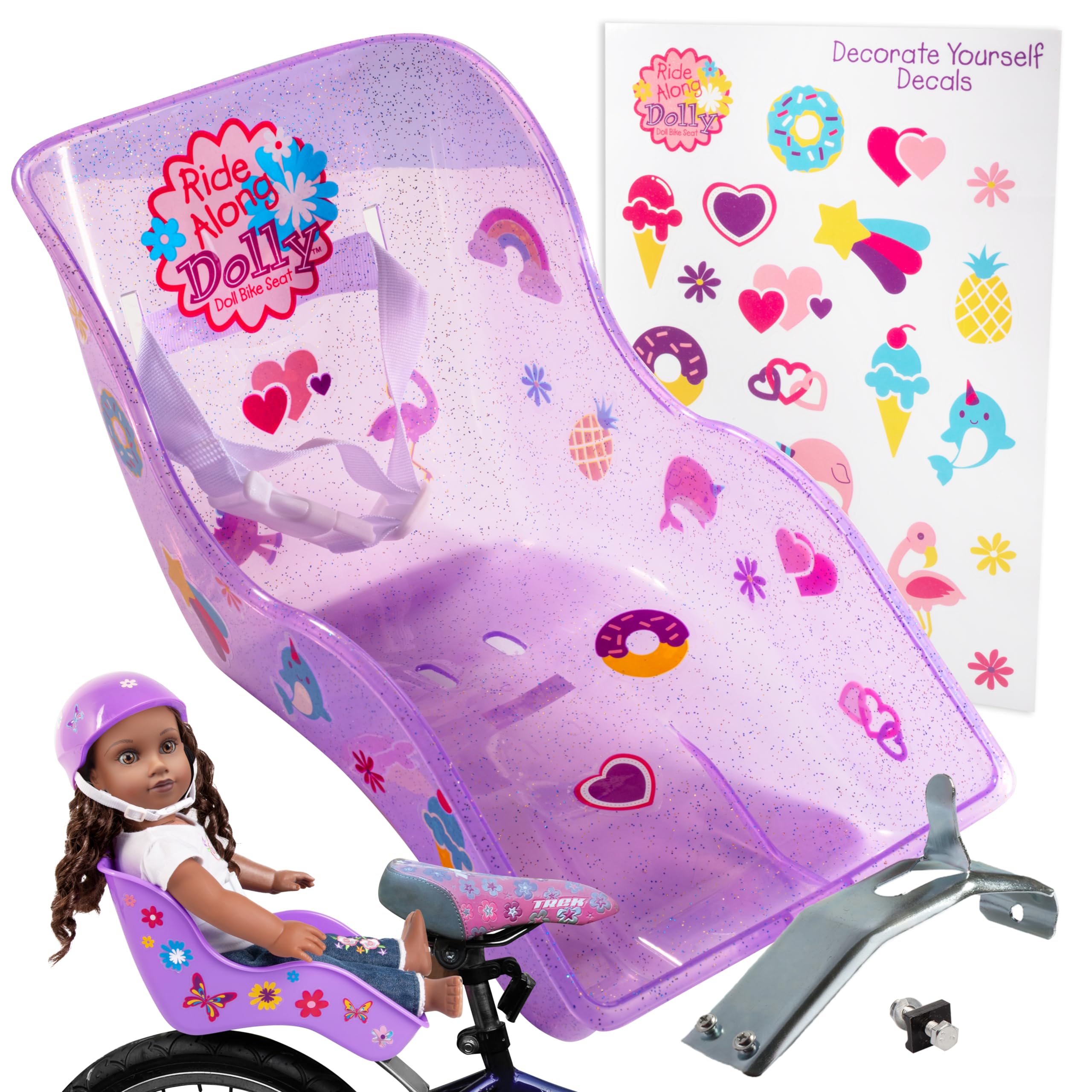 SCS Direct The Original Doll Bicycle Seat (Glitter Purple)-Bike Attachment Accessory for All 18-22