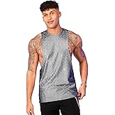 WDIRARA Men's Metallic Glitter Sequin Tank Tops Cut Out Round Neck Party Club Sleeveless Tops