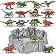 Oriate 12PCS Mini Dinosaurs Figures Figurines Toys for Kids 3-5 5-7, Capture n Escape Dino World Playset, Including 6 Dinosaur Fences, Realistic Jurassic Sets for Kids Birthday Gifts Cake Topper