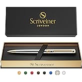 Scriveiner Silver Chrome Ballpoint Pen - Stunning Luxury Pen, Real Gold Plating, Schmidt Black Refill, Best Ball Pen Gift Set for Men & Women, Professional, Executive, Office, Nice, Fancy Pens