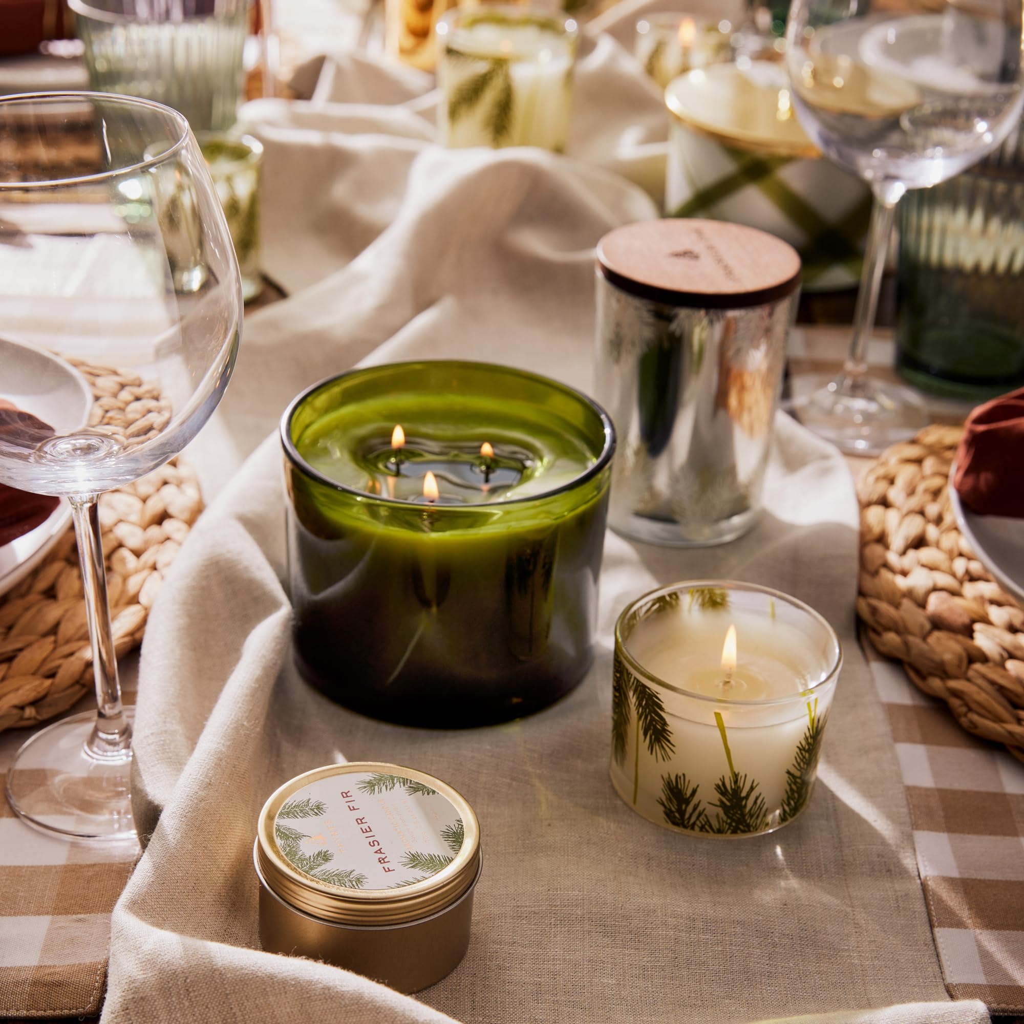 Thymes Travel Tin Holiday Candles - Scented Candles for Home Decor - Winter Scents - Christmas Gifts - Luxury Home Fragrance Gifts for Women & Men - Gold (Frasier Fir, 2.5 oz)