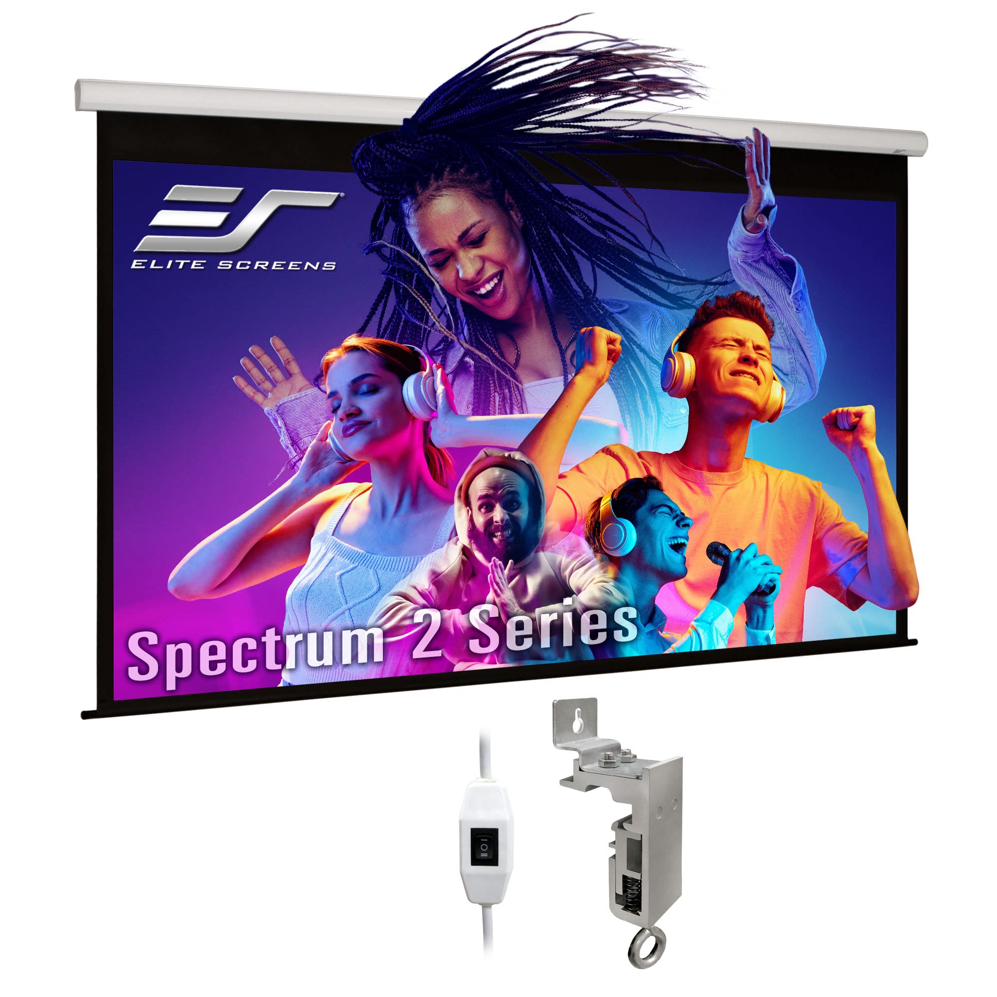 Photo 1 of -- FACTORY SEALED -- Elite Screens Spectrum2, 100-inch 16:9, 12-inch Drop, Electric Motorized Drop Down Projection Projector Screen, SPM100H-E12 --FACTORY SEALED--
