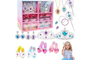Princess Dress Up Set Kids Jewellery Sets for Girls 22Pcs/Set Includes Princess Dress Up Shoes Wands Crowns Earrings Necklace