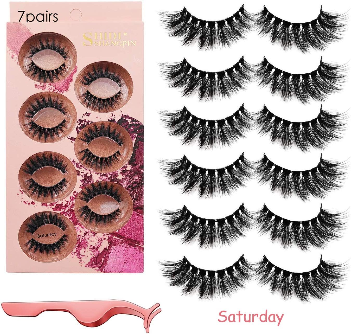 OCHILIMA 7 Pairs Fake Eyelashes Reusable - Professional False Eyelashes for All Eyes, Natural Thick Hand-Made 3D Faux Mink Eyelashes with False Lashes Applicator for Natural Look (Saturday)