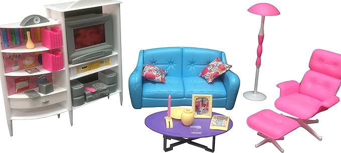 Barbie Size Dollhouse Furniture - Family Room TV couch ottoman