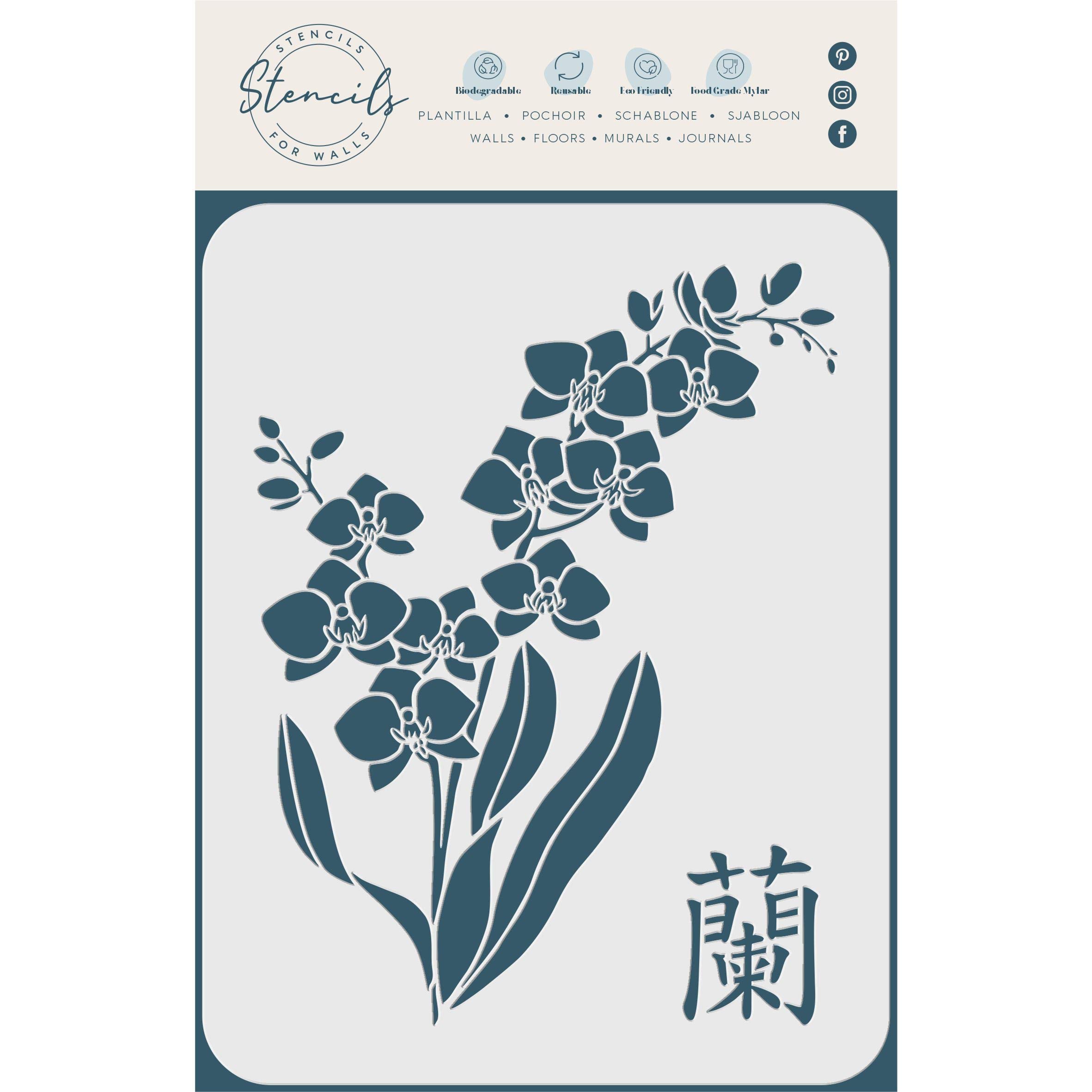 Orchid Stencil, 24 x 31.7 cm (L) - Traditional Chinese Character Paphiopedilum Stencil Template for Painting