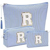 Initial Gifts Travel Cosmetic Makeup Pouch Bags Sets for Purse, 3pcs Stoney Clover Dupes Pouch Makeup Bag, Personalized Cosmetic Bags Set for Women, Make up Bag for Teen Girls 13 14 15 16 17 (R, Blue)