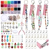 Liliaafar Charms Lip Gloss Keychain Making Kit DIY Craft Supplies with 3600 Clay Beads 48 Keychains 20 Lobster Clasps Lipgloss Holder Tool Jewelry Making Kit for Christmas Birthday Gifts DIY Crafts