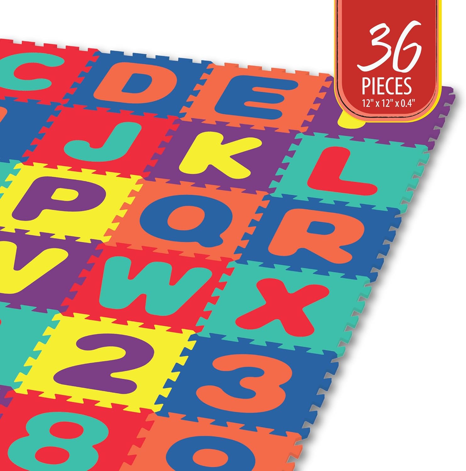 Alphabet & Numbers Rubber EVA Foam Puzzle Play Mat Floor. 36 Interlocking playmat Tiles (Tile:12X12 Inch/36 Sq.feet Coverage). Ideal for Crawling Baby, Infant, Classroom, Toddlers, Kids, Gym Workout: Toys & Games